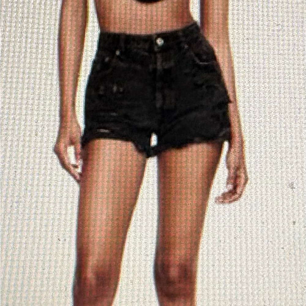 Zara 5 pocket Jean shorts 2” frayed hem size 8  color black gray high rise